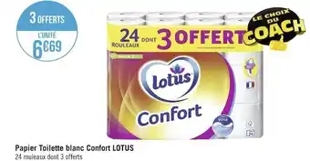 Géant Casino Lotus papier toilette blanc confort offre
