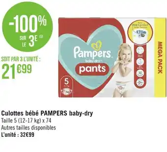 Géant Casino Pampers culottes bébé baby-dry offre