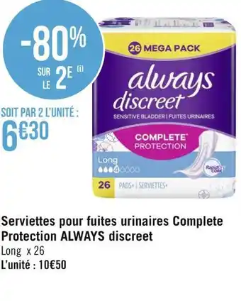 Géant Casino Always discreet serviettes pour fuites urinaires complete protection always discreet offre