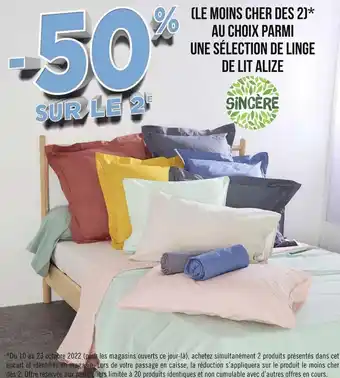 Géant Casino Sincère -50% sur le 2e sur une sélection de linge de lit alize offre