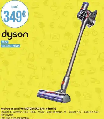 Géant Casino Dyson aspirateur balai v8 motorhead gris métallisé offre
