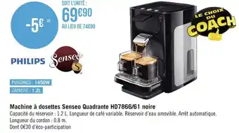 Géant Casino Phillips machine à dosettes senseo quadrante hd7866/61 noire offre
