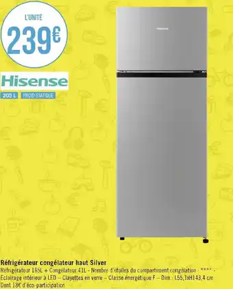 Hisense réfrigérateur congélateur haut silver