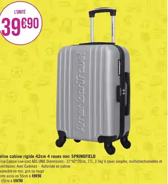 Géant Casino Valise cabine rigide 42cm 4 roues noir springfield offre