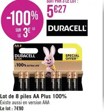 Géant Casino Duracell lot de 8 piles aa plus 100% offre