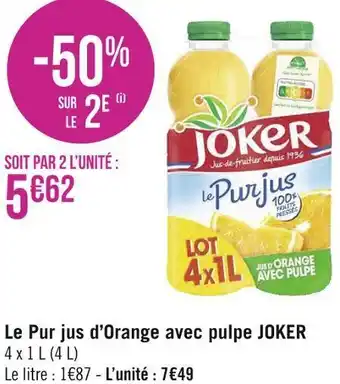 Joker le pur jus d’orange avec pulpe