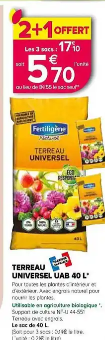 Terreau universel uab 40l fertiligène