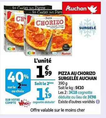 Auchan Direct Pizza au chorizo surgelée auchan offre