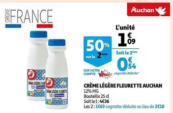 Auchan Direct Crème légère fleurette auchan offre