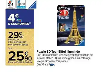 Carrefour Puzzle 3d tour eiffel illuminée offre