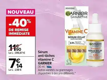 Carrefour Sérum anti-tâches vitamine c garnier offre