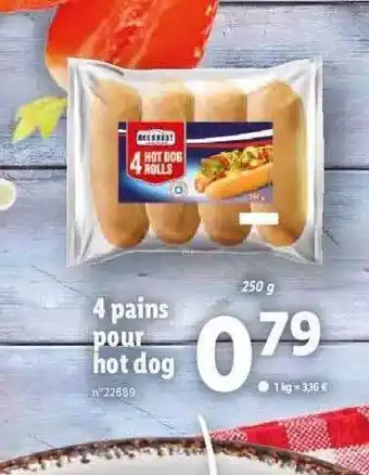 Lidl 4 pains pour hot dog offre