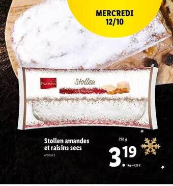 Lidl Stollen amandes et raisins secs offre