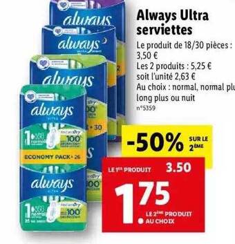 Lidl Always ultra serviettes offre