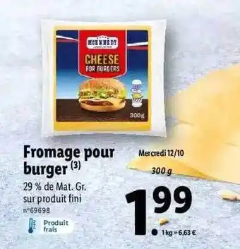 Lidl Fromage pour burger offre