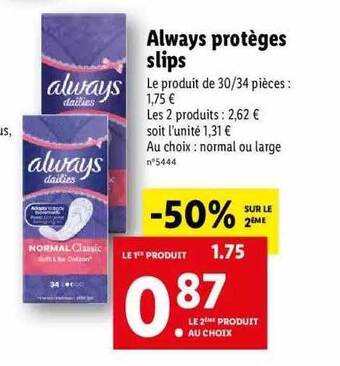 Lidl Always protèges slips offre