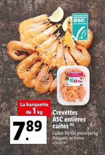 Lidl Crevettes asc entières cuites offre