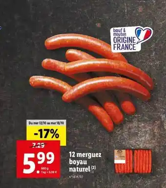 Lidl 12 merguez boyau naturel offre