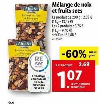 Lidl Mélange de noix et fruits secs alesto offre