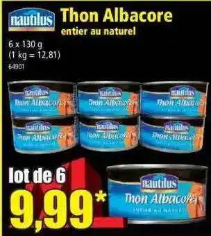 Norma Thon albacore entier au naturel nautilus offre