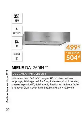 Copra Miele da1260in commande par curseur offre