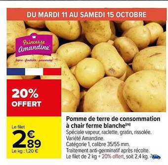 Carrefour Pomme de terre de consommation à chair ferme blanche offre