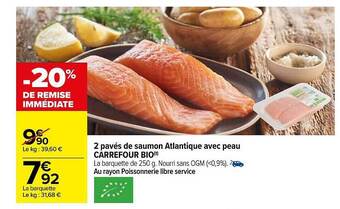Carrefour 2 pavés de saumon atlantique avec peau carrefour bio offre