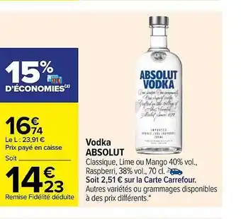 Carrefour Vodka absolut offre