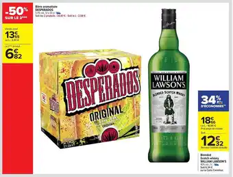Carrefour Bière aromatisée desperados, blended scotch whisky william lawson's offre