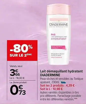 Carrefour Lait démaquillant hydratant diadermine offre