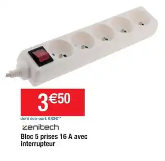 Cora x Carrefour Bloc 5 Prises 16 A Avec Interrupteur offre