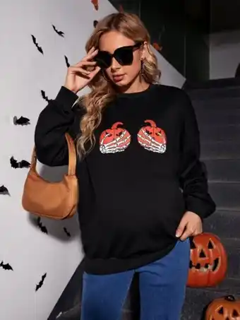 Shein sweat-shirt de grossesse à imprimé halloween doigt squelette & citrouille