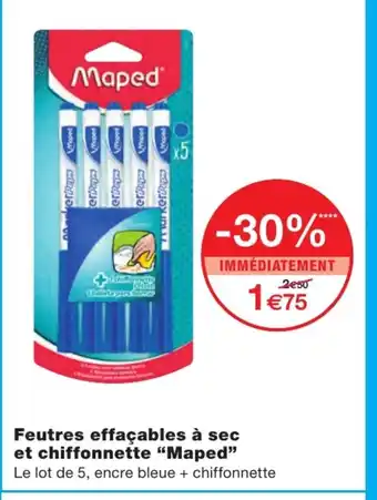 Monoprix Feutres effaçables à sec et chiffonnette "Maped" offre