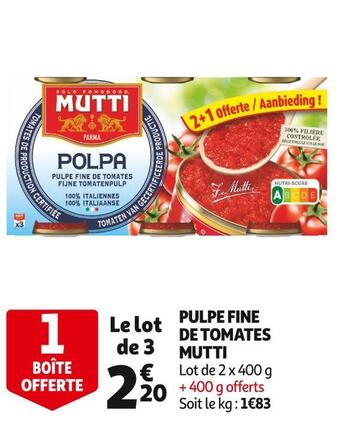 Auchan Mutti pulpe fine de tomates offre