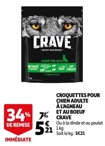 Auchan Crave croquettes pour chien adulte à l'agneau et au boeuf offre