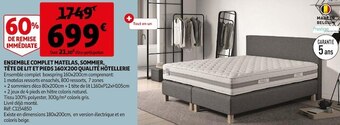 Auchan Ensemble complet matelas, sommier, tête de lit et pieds 160x200 qualité hôtellerie offre