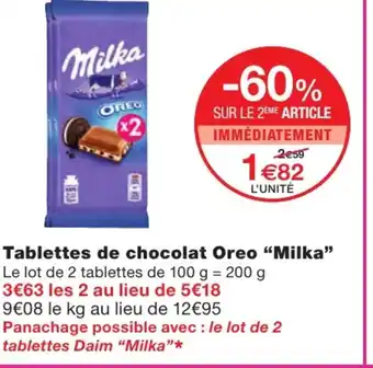 Monoprix Tablettes de chocolat oreo "milka" offre