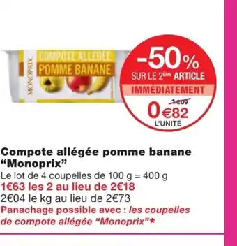 Monoprix Compote allégée pomme banane "monoprix" offre