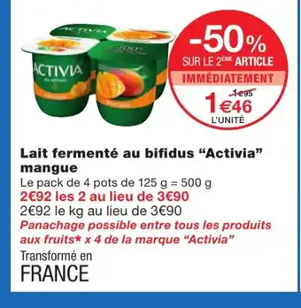Monoprix Lait fermenté au bifidus "activia" mangue offre