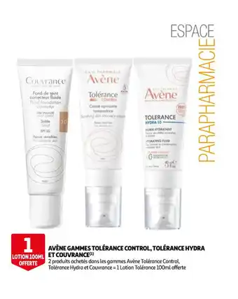 Auchan Avène gammes tolérance control, tolérance hydra et couvrance offre