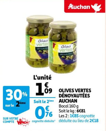 Auchan Olives vertes dénoyautées AUCHAN offre