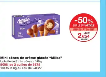 Monoprix Mini cônes de crème glacée "milka" offre
