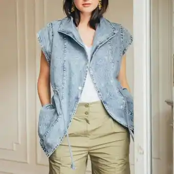 3 suisses Outside in - veste sans manche en denim used bleu - promo mode femme offre