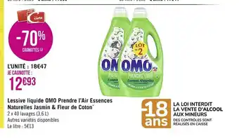 Casino Supermarchés Lessive Liquide Omo Prendre l'Air Essences Naturelles Jasmin & Fleur de Coton offre