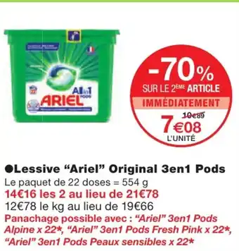 Monoprix Lessive Ariel Original 3en1 Pods offre