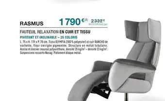 Fauteuil relaxation en cuir et tissu rasmus