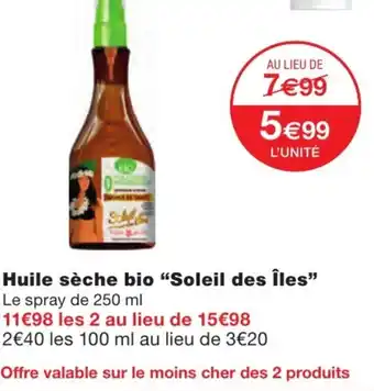 Monoprix Huile Sèche Bio Soleil Des îles offre