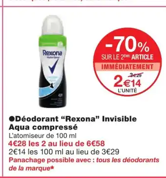 Monoprix Déodorant Rexona Invisible offre