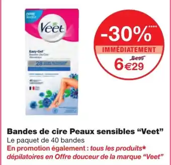 Monoprix Bandes De Cire Peaux Sensibles Veet offre