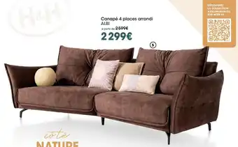 H&H Canapé 4 places arrondi albi en tissu offre